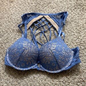 Victoria's Secret Blue Lace Bra with Strappy Back